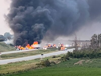 Semi Fire Crash & Massive Fire on I-43 in Ozaukee County on Sep. 8